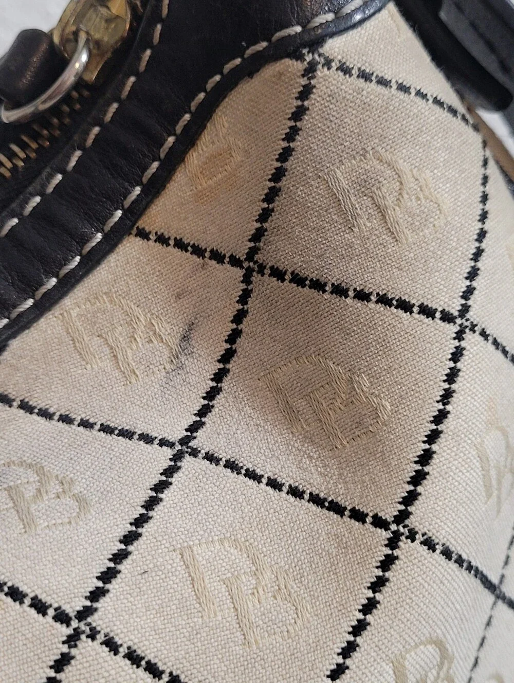 Dooney & Bourke Cream Black Canvas Monogram Hobo Shoulder Handbag